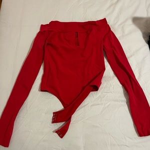 Free People Red Long Sleeve Bodysuit